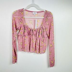 NEW Live In The Moment Pink Blush Floral Mesh Blouse Size Medium
